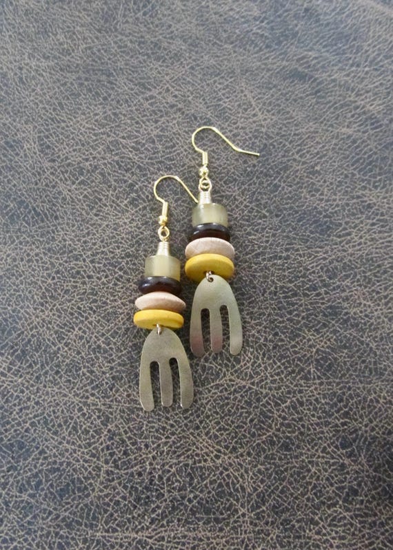 Abstract bone and brass earrings