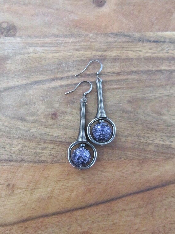 Mid century modern electroplated lava rock gunmetal earrings