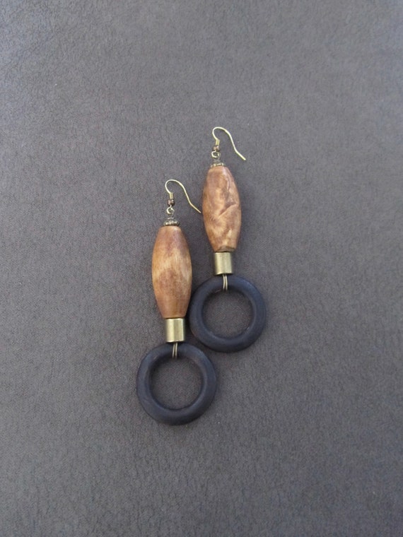 Oversized bold natural wooden earrings 4