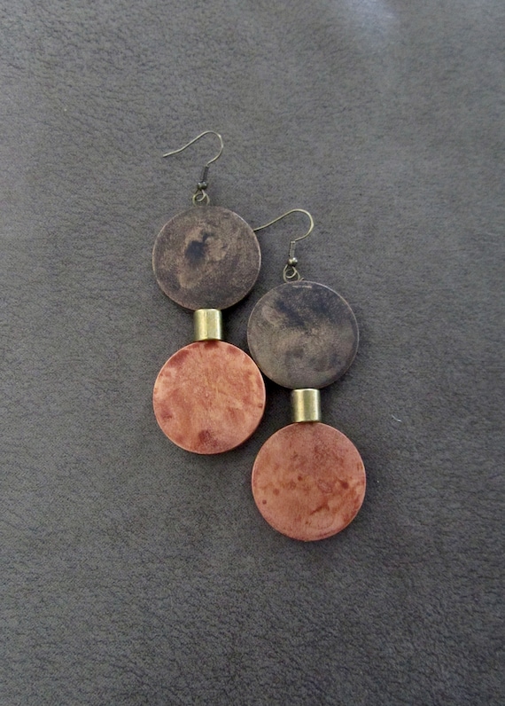 Large mid century modern wooden bold statement earrings 33