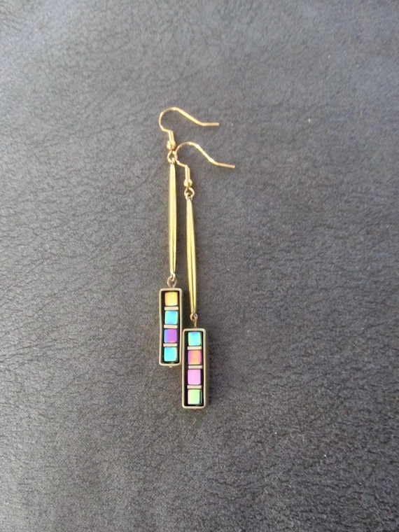Multicolor Hematite Earrings: Minimalist Brutalist Bronze Style