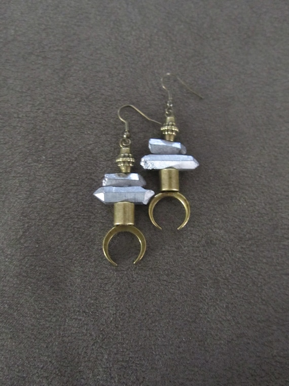 Raw quartz silver crystal earrings