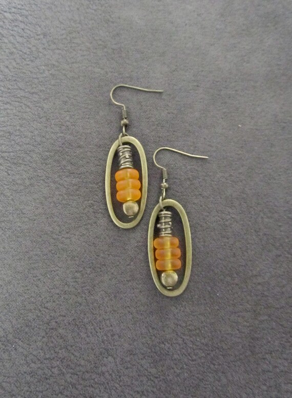 Bronze and frosted glass earrings 22