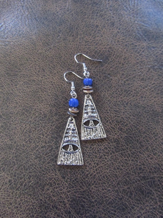 Eye of Horus earrings, exotic Egyptian earrings, blue bone
