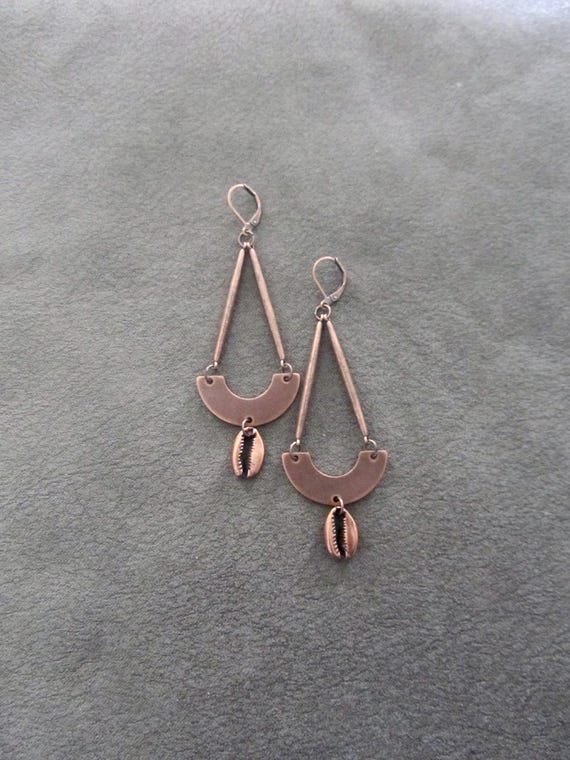 Copper cowrie shell earrings 2