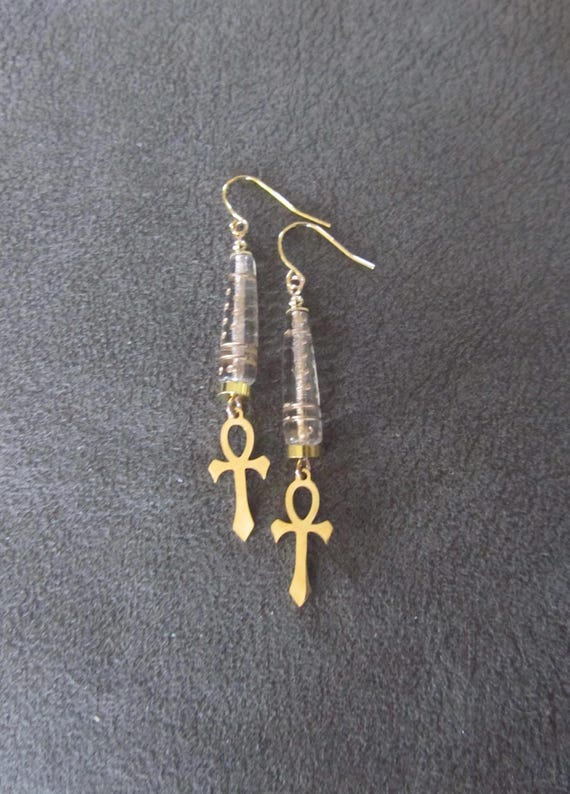 Stainless steel Ankh and Czech glass earrings