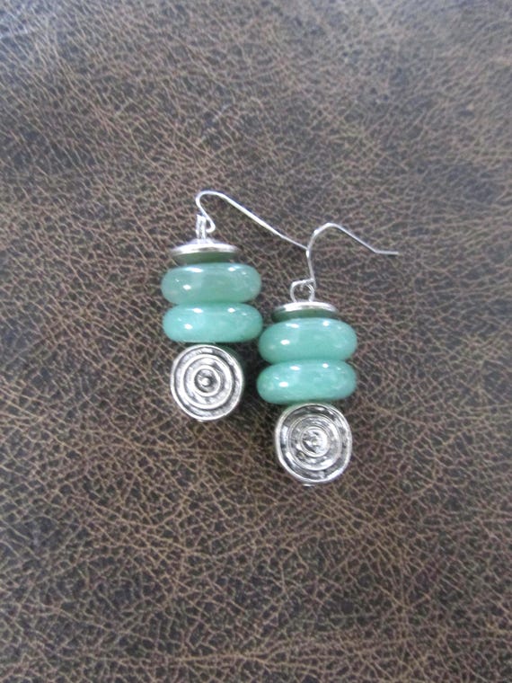 Bohemian jadeite and silver earrings