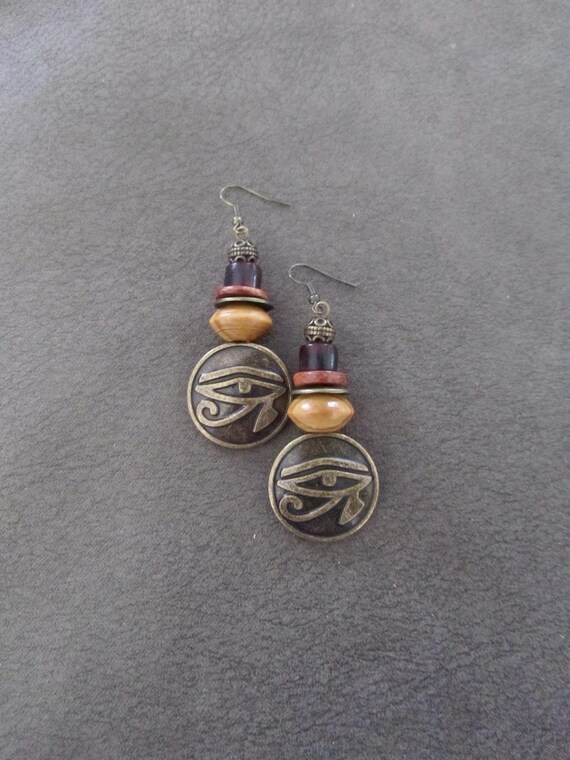 Bronze eye of Ra earrings, Egyptian earrings