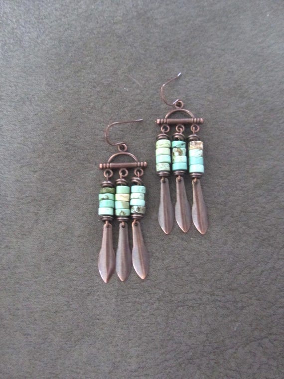 Turquoise and copper chandelier earrings