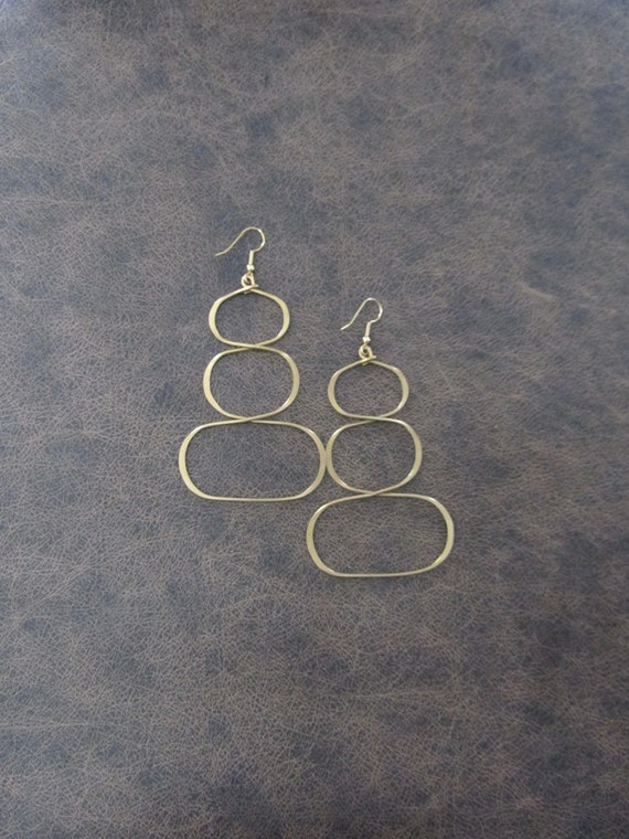 Huge oversized hammered antique brass earrings