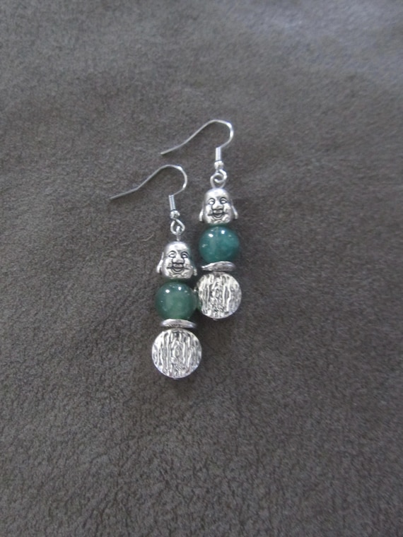 Buddha earrings, green jadeite and silver earrings 2