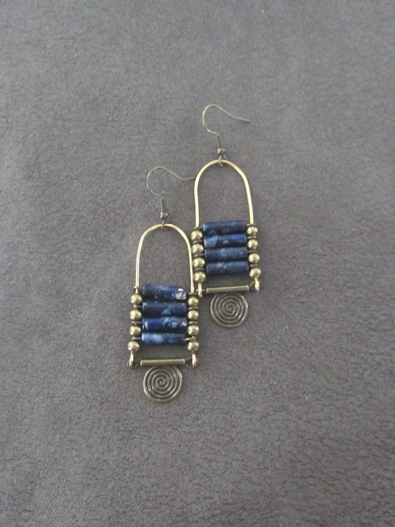 Blue Imperial Jasper Chandelier Earrings: Tribal Boho Style