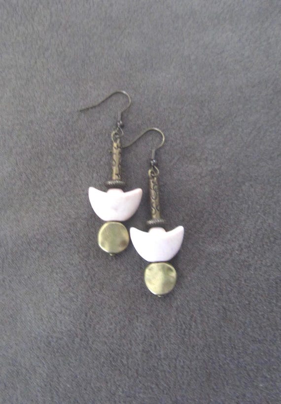 Unique white howlite and bronze earrings