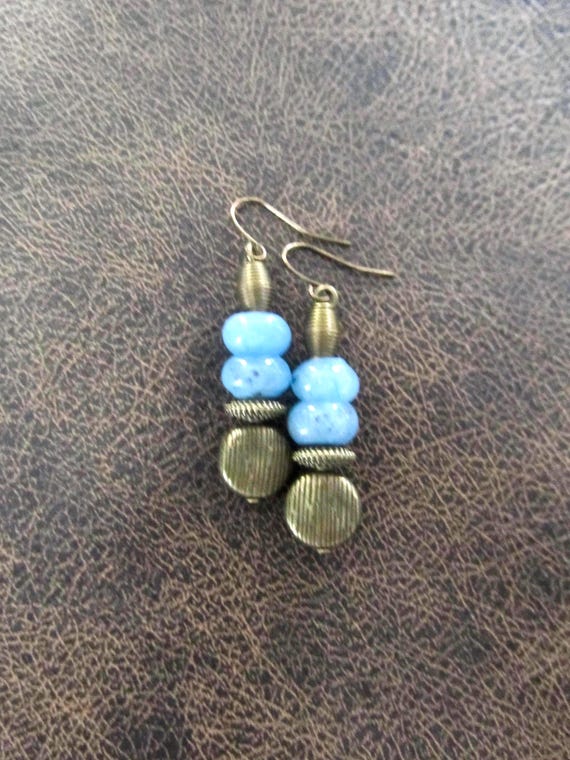 Bohemian blue stone and bronze earrings