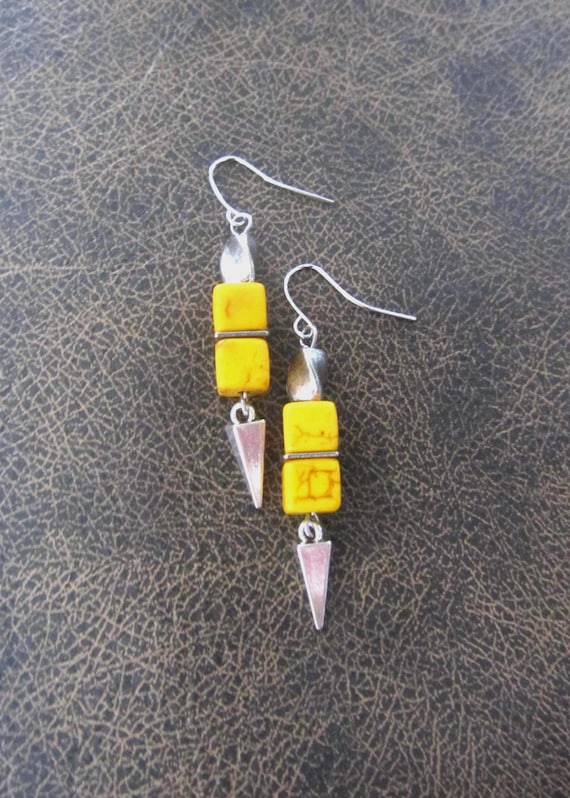 Simple yellow howlite and silver earrings