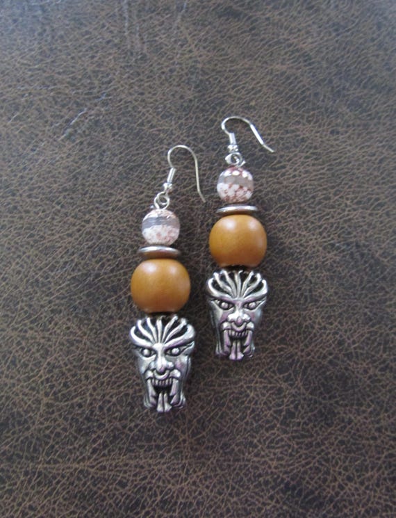 Tribal tiki mask earrings
