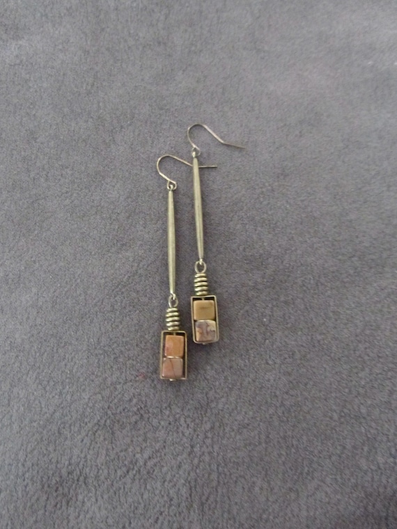 Brown jasper and bronze earrings