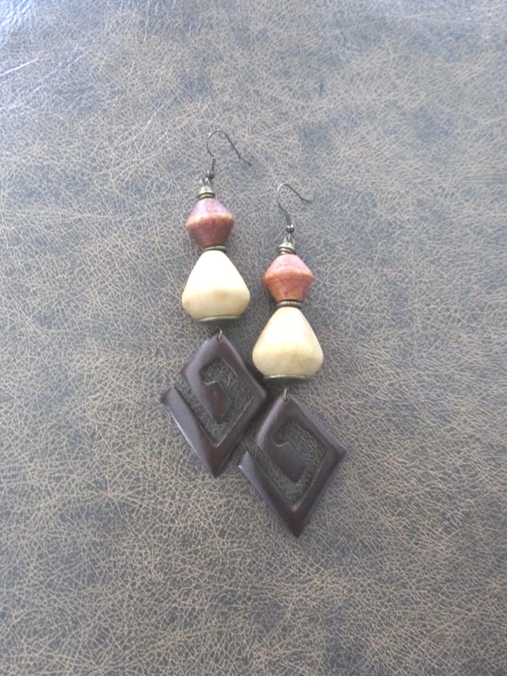 Oversized earth toned geometric mid century modern earrings 2