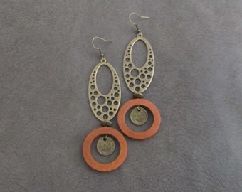 Orange wooden mid century modern geometric earrings