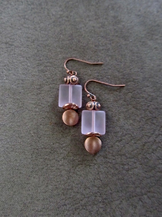 Copper and pink frosted glass earrings