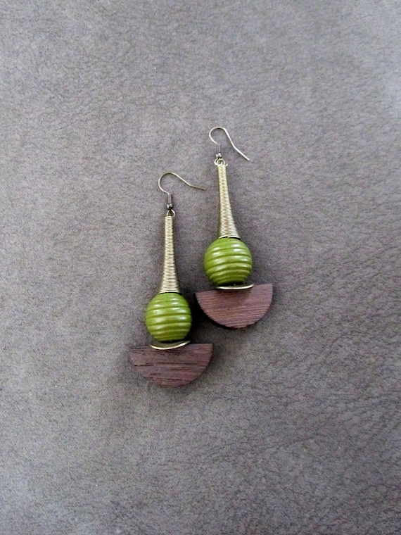 Bold large geometric wooden earrings 2