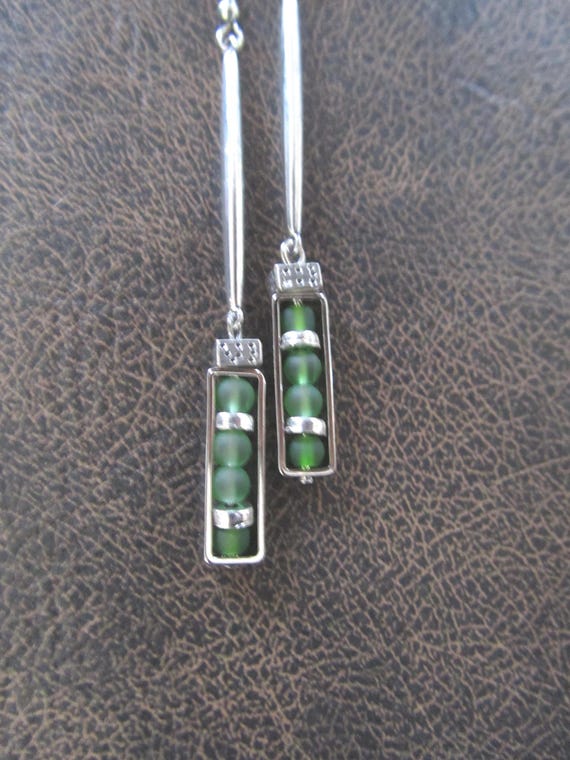 Long green frosted glass dangle earrings