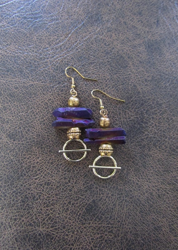 Raw quartz crystal earrings, purple