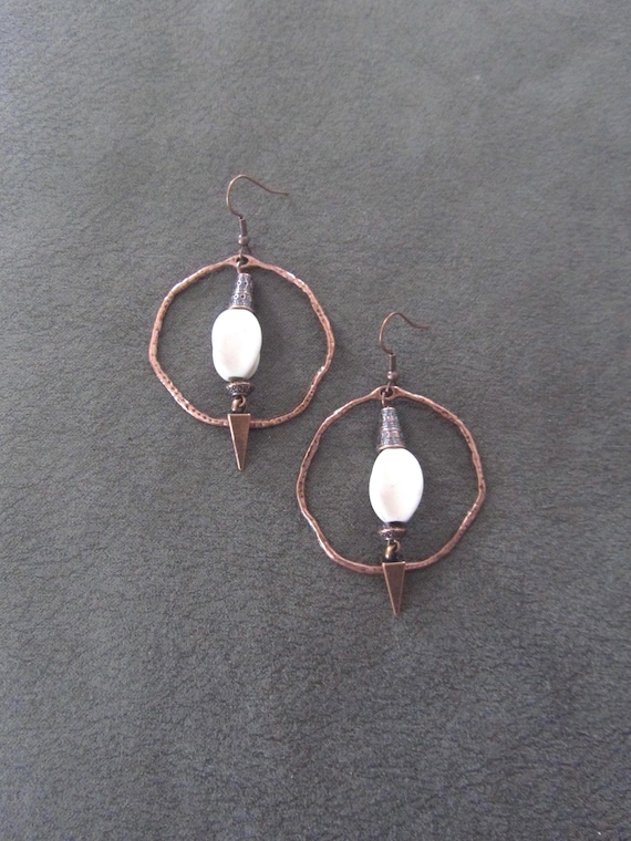 Hammered copper hoop earrings