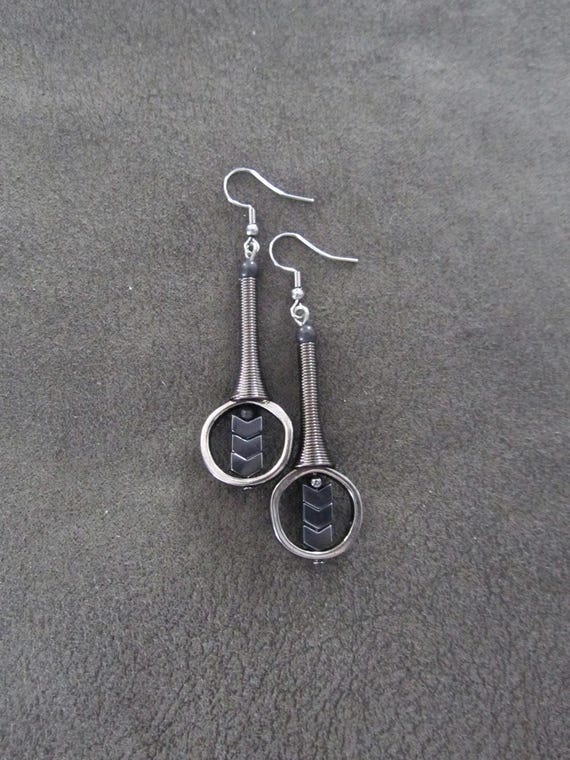 Gunmetal and hematite arrow geometric earrings