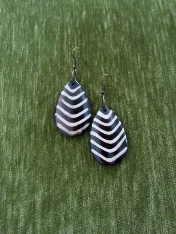 Batik print bone dangle earrings