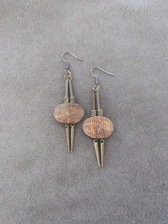 Carved bone and bronze earrings