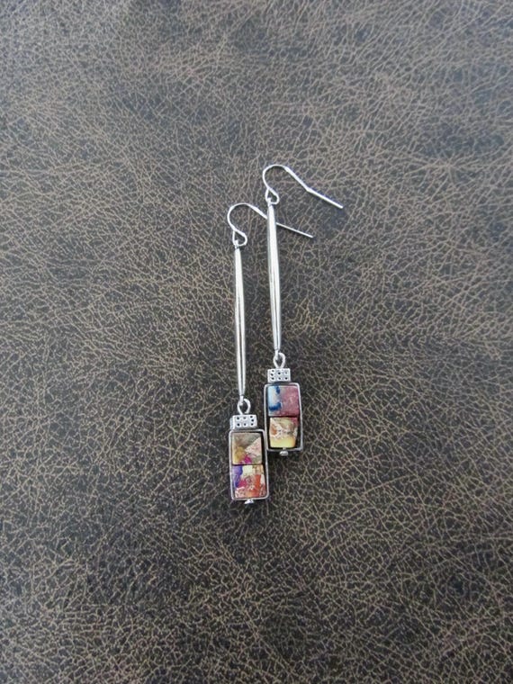 Imperial jasper and silver earrings