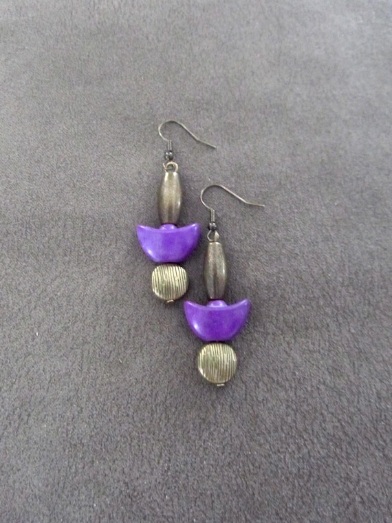 Unique purple howlite and bronze earrings 2