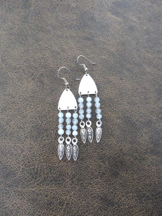 Aquamarine and silver chandelier earrings