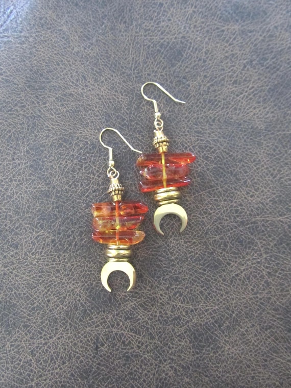 Raw quartz crystal earrings, orange