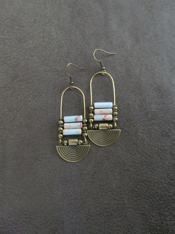 Sediment jasper earrings, bronze tribal chandelier earrings, unique ethnic earrings, modern southwestern earrings, boho chic earrings