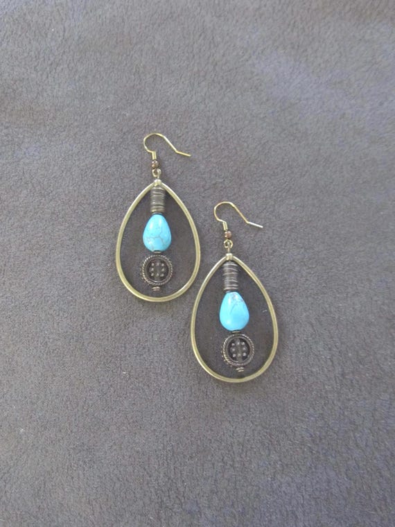 Bronze hoop and blue howlite earrings