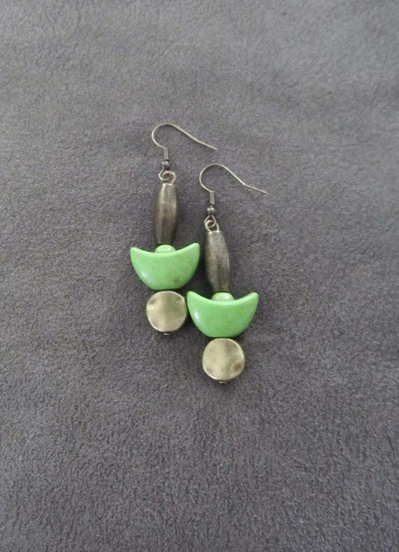 Unique green howlite and bronze earrings