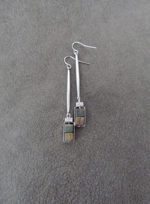 Brown jasper and silver earrings