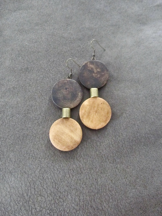 Large mid century modern wooden bold statement earrings