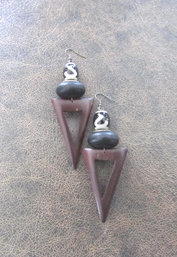 Chunky wooden triangle earrings 2