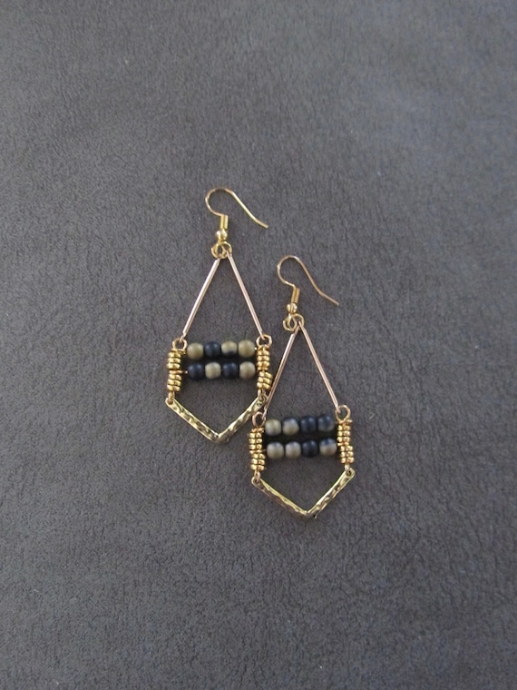 Mid century modern geometric industrial earrings, black