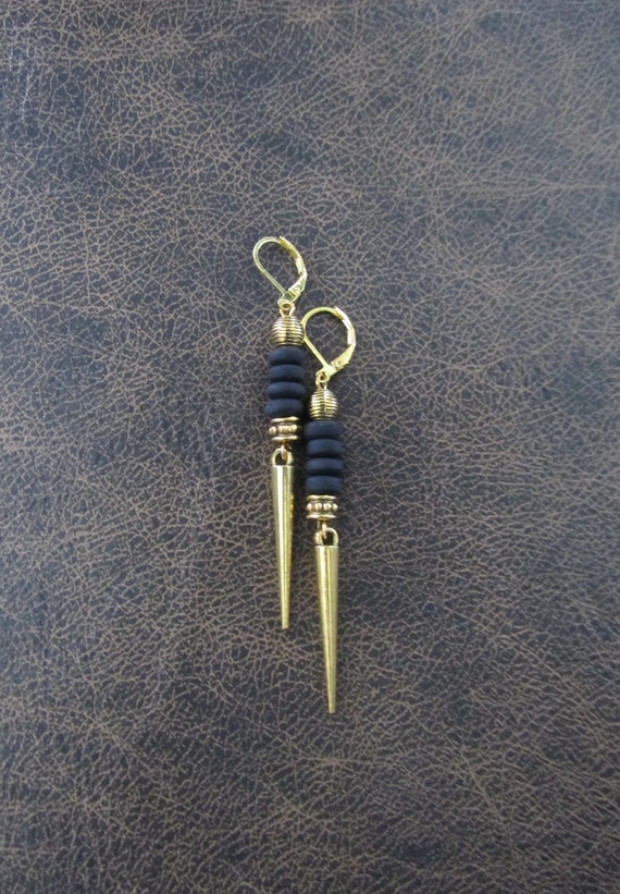 Geometric earrings, black and gold minimalist earrings, spike earrings, unique Art Deco earrings