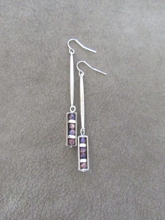 Long industrial unique purple jasper earrings