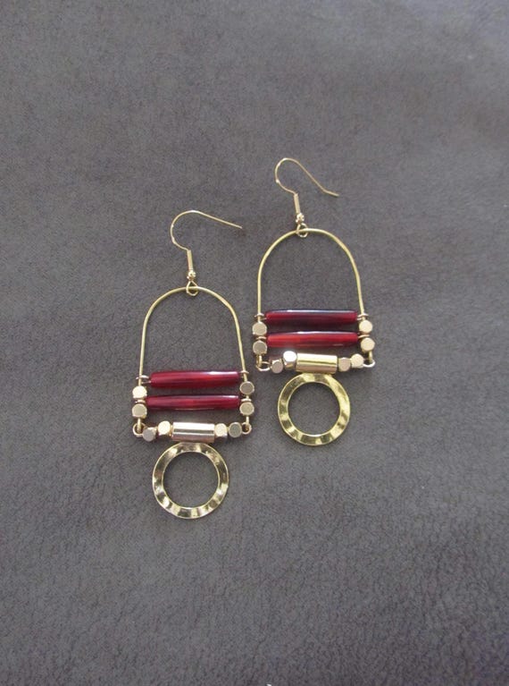 Red Bone Chandelier Earrings: Tribal Afrocentric Statement Jewelry
