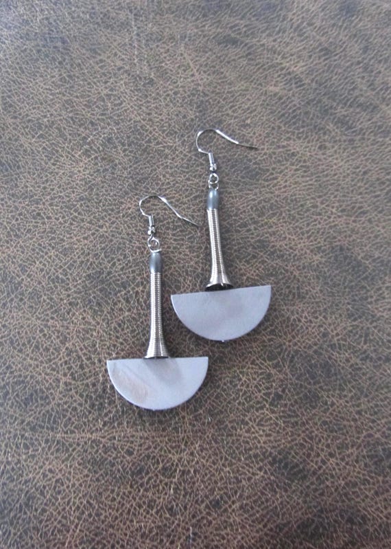 Gray Wood Earrings: Gunmetal Tribal Geometric Earrings
