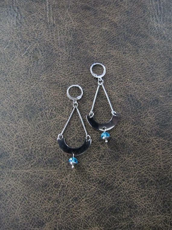 Silver and blue crystal minimalist earrings