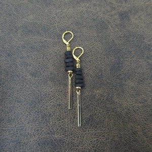 Abstract earrings, black nugget and gold image 1