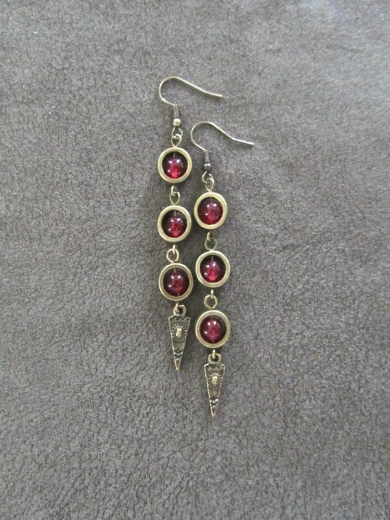 Bronze and red agate geometric earrings