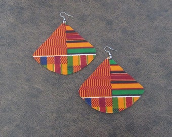 Large African print earrings, Ankara earrings, wood earrings, bold statement earrings, Afrocentric earrings, huge batik earrings, kente